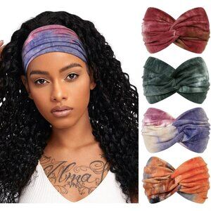 Extra Wide Non-Slip Headbands for Women - Pack of 4 Yoga & Sports Style